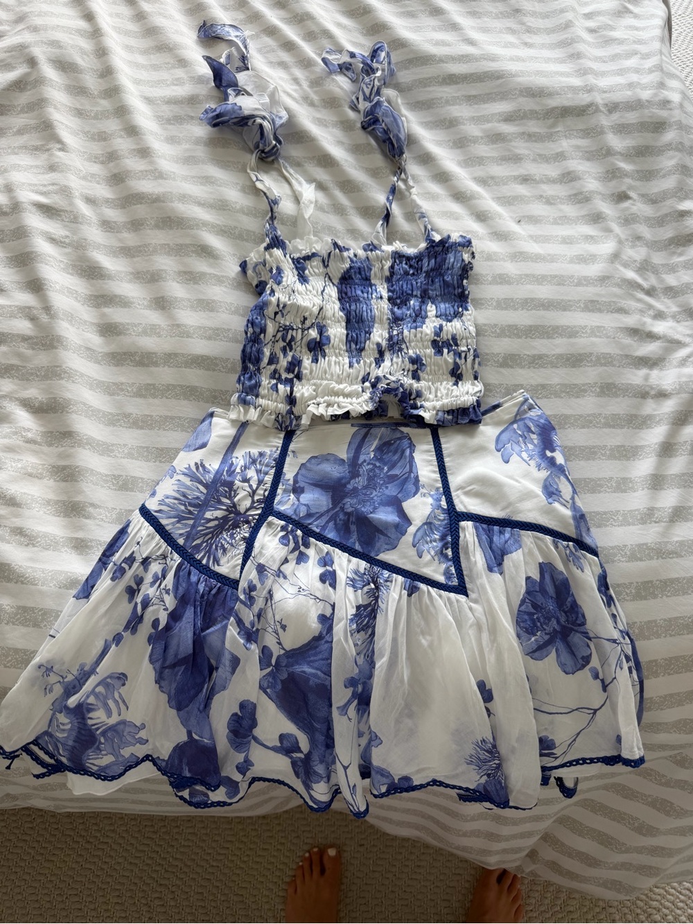 Smocked Blue & White Floral Sundress